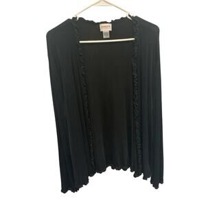Vintage Chicos Travelers Womens Ruffle Cardigan Size XL 3 Black Airplane Office